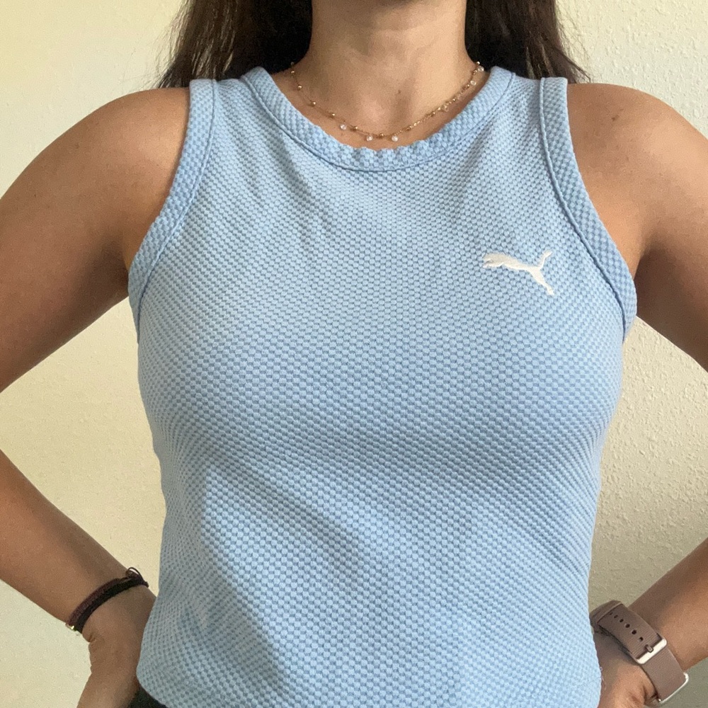 Puma Women's Light Blue Textured Tank Top